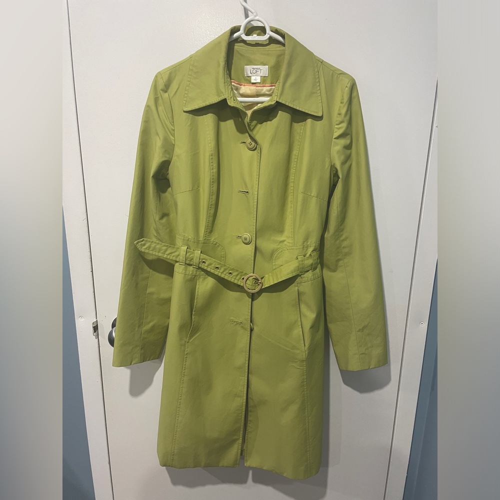 LOFT green belted long light jacket with buttons